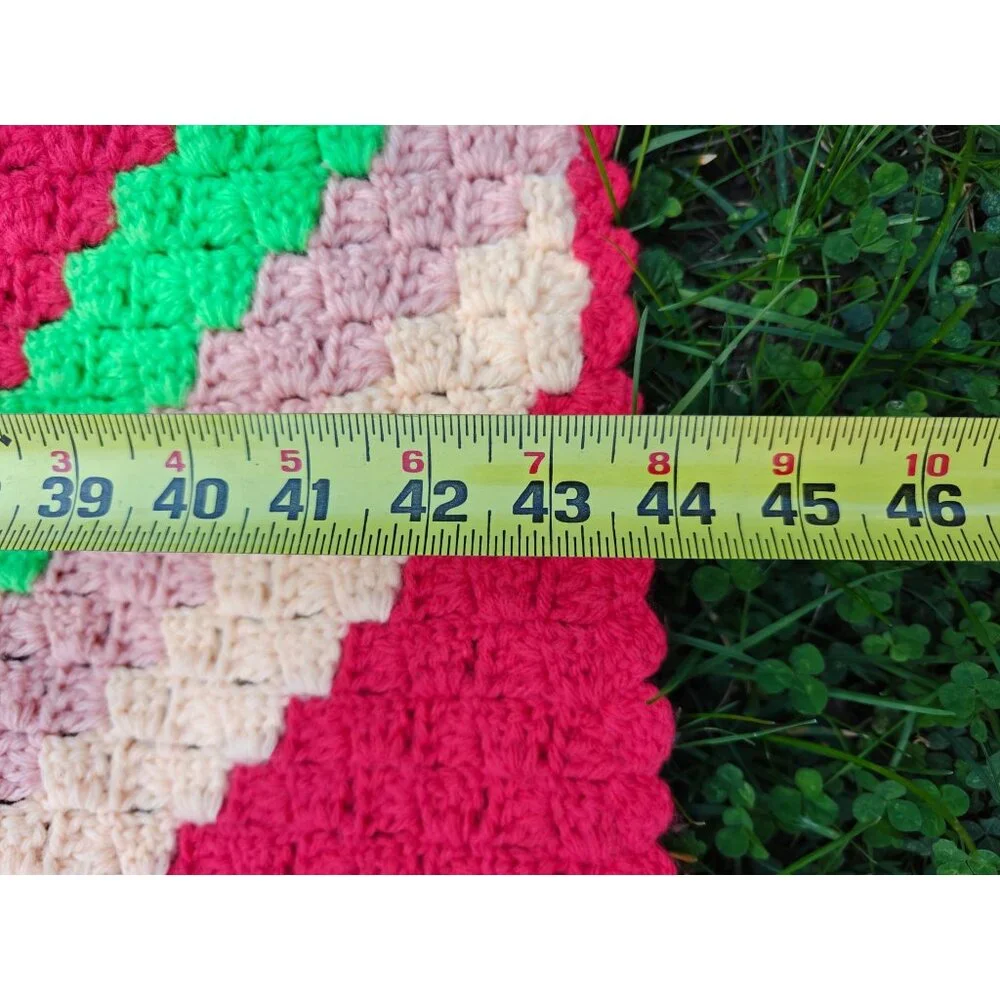 Vintage Handmade Christmas Crochet Afghan Blanket Jolly Stripes Festive Colors